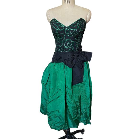 Gunne Sax by Jessica McClintock Strapless Green/ Black Party Dress Size Small - Picture 1 of 5